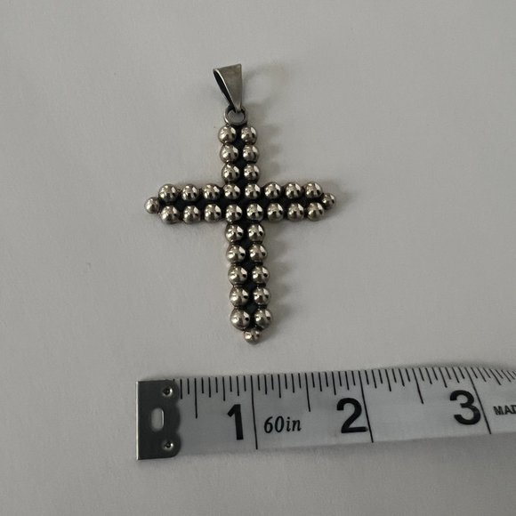 Retro Beaded Sterling Silver Cross Pendant from House of Bangles made in Mexico - Picture 2 of 5